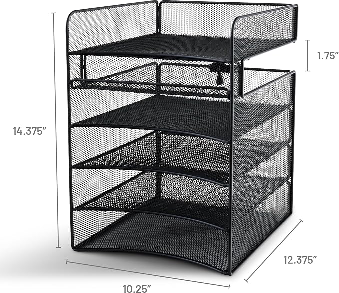 Safco Onyx Hanging Under Desk Organizer, 5 Trays, Office and Classroom Mailbox , Paper and Mail Sorter, Steel Mesh, Black - Image 3