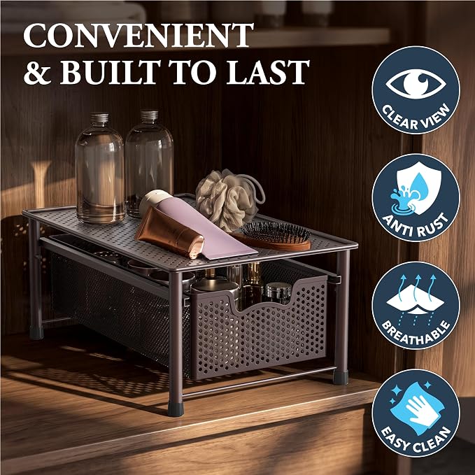 Simple Houseware Stackable Cabinet Basket Drawer Organizer, Bronze - Image 5