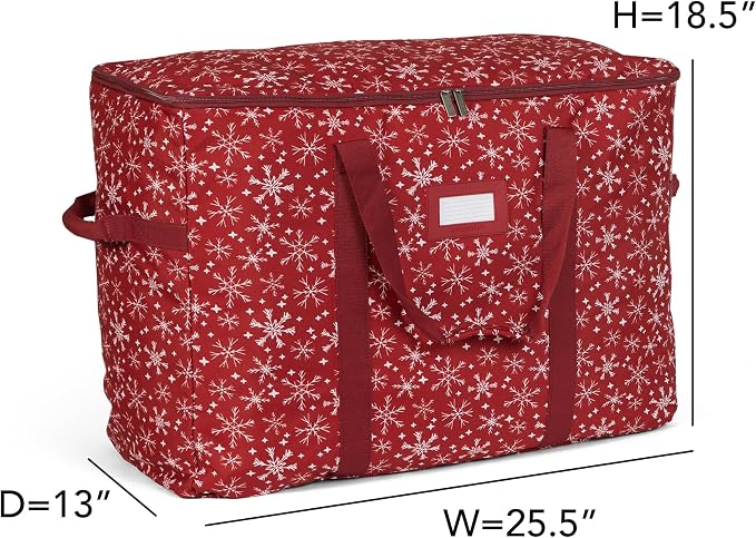 Covermates Keepsakes Adjustable Ornament Storage Bag – Heavy-Duty Polyester, Padded Dividers & FlexGrid Trays – Protective Holiday Ornament Organizer with Handles & Label Window, Red Snowflake - Image 3
