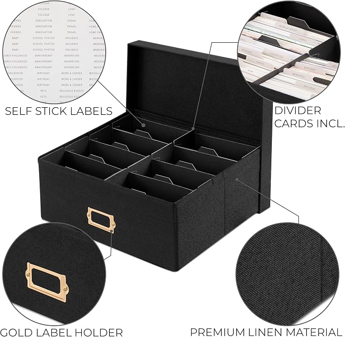 ZICOTO Decorative Photo Storage Box - Sturdy Linen Photo Organizer with Dividers is Perfect to Store Up to 1700 Pictures and 4x6 Photos - Portable Scrapbook Storage Containers with Lid - Image 6