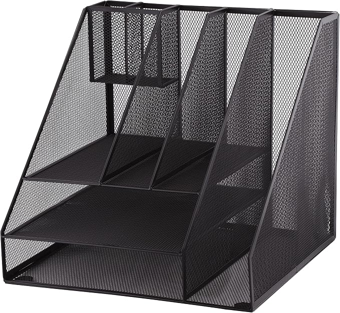 D.RECT Multifunctional Desk Organiser with 8 compartments for office supplies | Pen Holder made of metal mesh with lacquer finish for home use | Durable construction | Black by Unknown