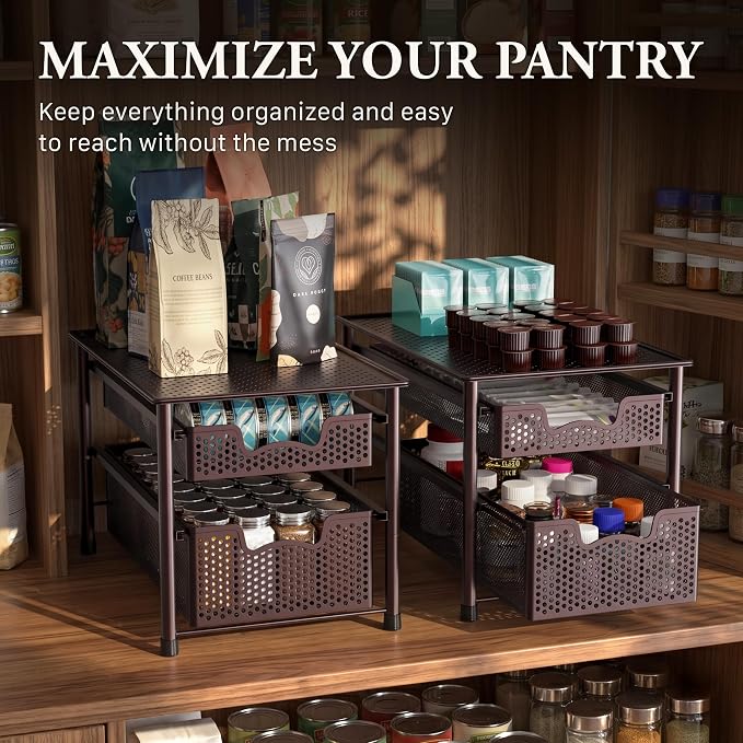 Simple Houseware Stackable 2 Tier Sliding Basket Organizer Drawer, Bronze - Image 7
