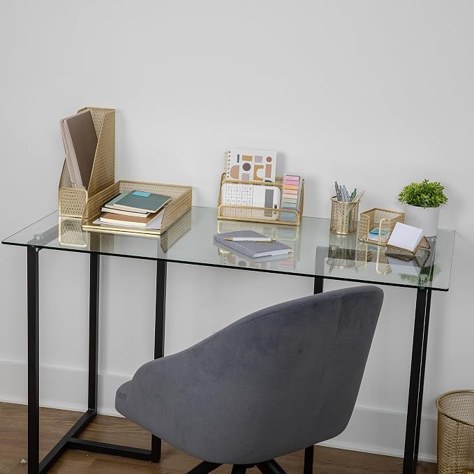 Martha Stewart Ryder 6-Piece Mesh Metal Desktop Organizer Set, Gold | Steel Mesh, Gold Finish - Image 2