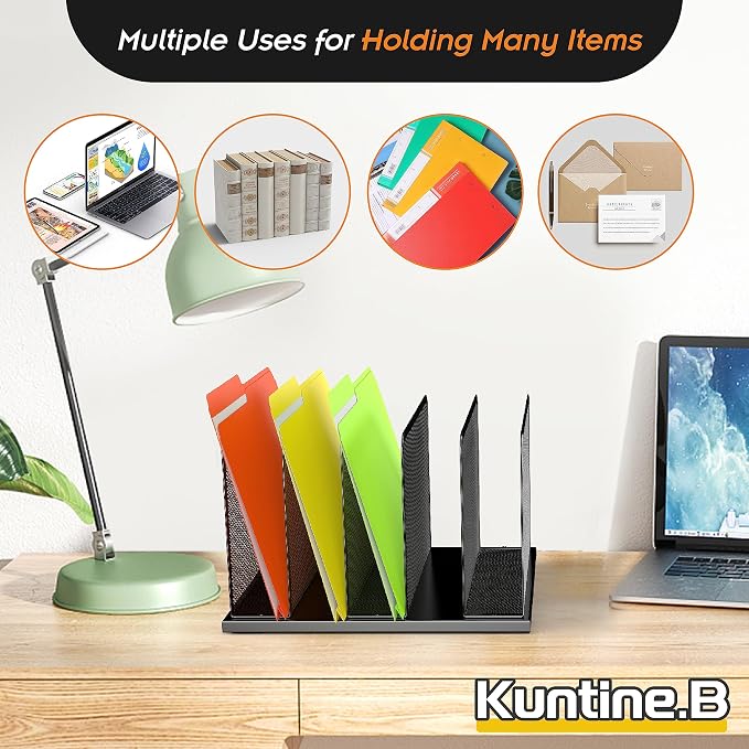 Kuntine.B Desk File Organizer Upright Mesh Desktop Organizer File Sorter Office Organization File Holder for Home, Office & Classroom (Black, 1 Pack 5-Section) - Image 5