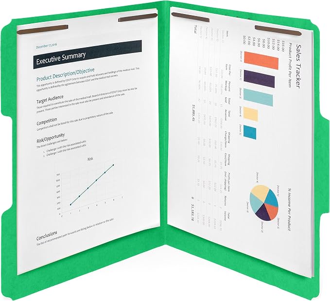 Blue Summit Supplies 50 Green Fastener File Folders, Letter, 2 Prong | Durable 11pt green paper, letter size, 1/3 cut reinforced tabs, bonded 2 prong fasteners, medical, law and office files - Image 5