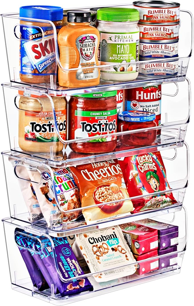 Sorbus Stackable Storage Bins Open Front, Clear Stackable Storage Bins, Pantry Bins for Storage and Organization, Acrylic Stackable Bins for Kitchen, Clear Pantry Organizer Bins (Small Wide 4 Pack) - Image 2