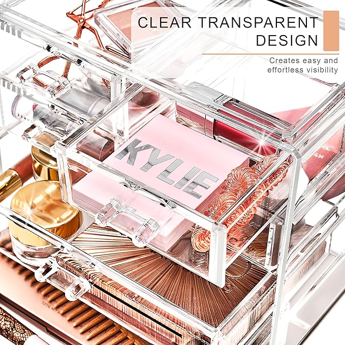 Sorbus Clear Makeup Organizer Display - Stylish Organization and Storage Case for Cosmetics, Jewelry & Hair Accessories - Space Saving Makeup Organizer for Vanity & Bathroom (2 Large, 4 Small Drawers) - Image 6