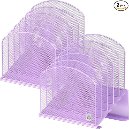 Delifox Inclined Desk File Organizer,Vertical File Folder Holder Stand Metal Rack File Sorter for Office Classroom Desktop Organization (2, Purple, 5) by Delifox