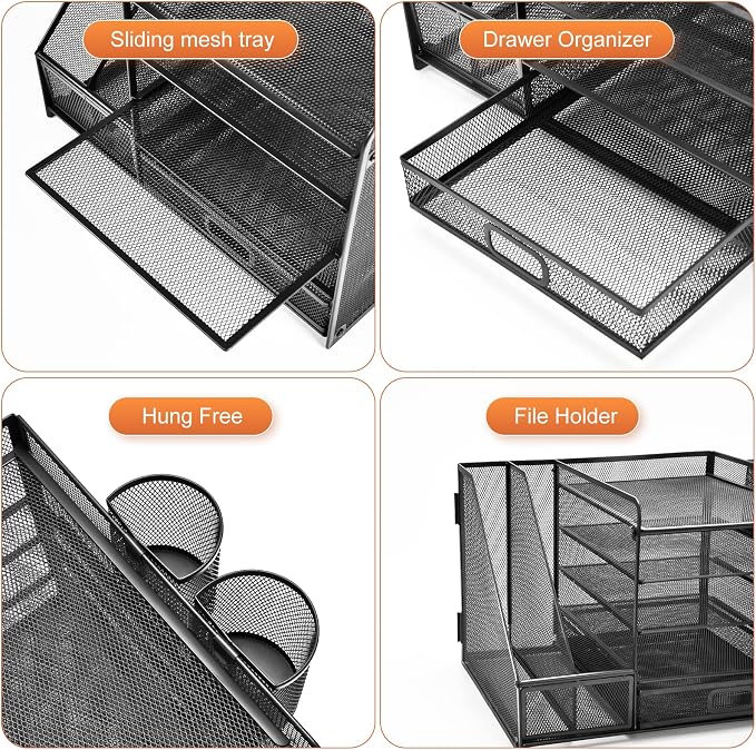 Lavatino Desk Organizer with File Holder+Larger Mesh Desk Organizer with Drawers - Image 3