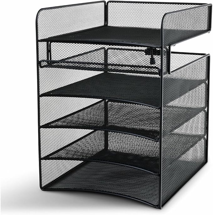 Safco Onyx Hanging Under Desk Organizer, 5 Trays, Office and Classroom Mailbox , Paper and Mail Sorter, Steel Mesh, Black by SafcoProducts