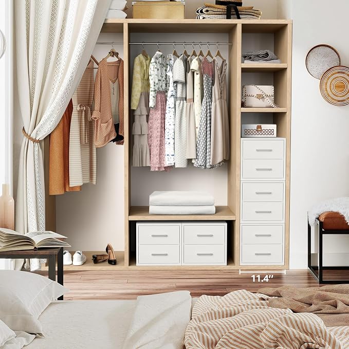 BOLUO Stackable Storage Drawers Closet Organizers and Storage Fabric White 2 Drawer Dresser for Bedroom Modern - Image 2