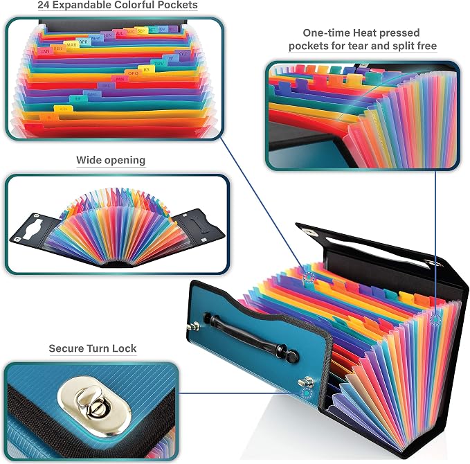 CNK Accordion File Folders with 24 Pockets Organizer for Document Paper Storage Folder Documents Expanding Binder Folio Pocket Receipt Filing Expandable Files Dividers Labels Letter Durable Handle - Image 4