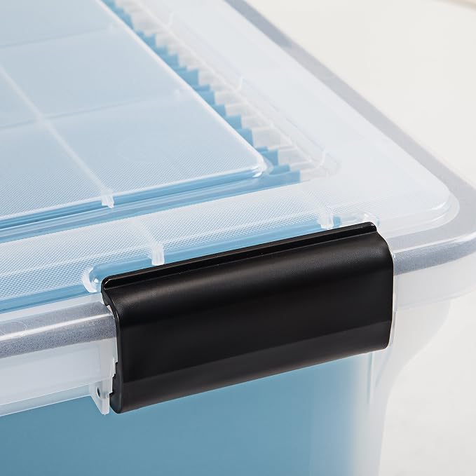 IRIS USA WeatherPro Storage File Box, 32 Qt. 6-Pack, Clear/Black | Protect files, documents and important records with weather resistant storage, secure latches and stackable organization - Image 8