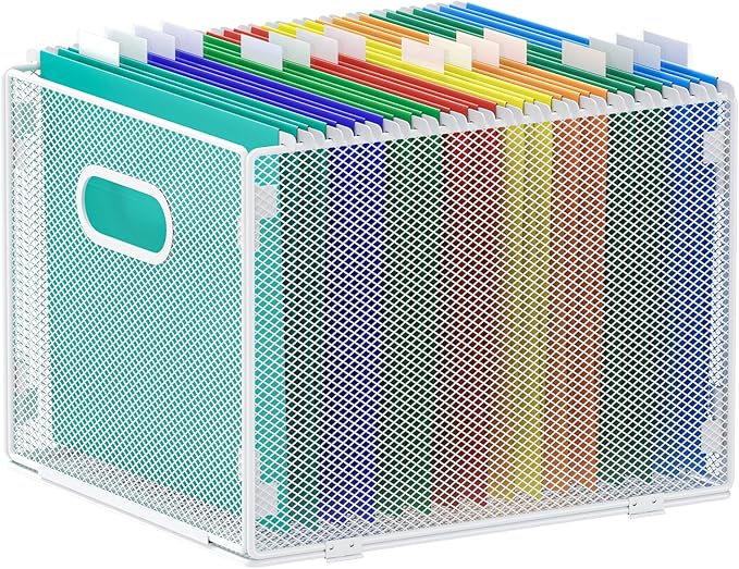 samstar Hanging File Organizer, Mesh File Folder Organizer Crate Cabinet Inserts Storage Box, Letter Size,White by Samstar