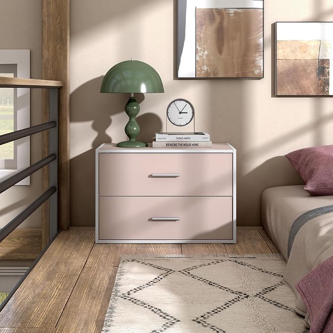 Homes: Inside + Out Apexa 2-Drawer Wooden Stackable Storage Drawers, Small Food Pantry Cabinet, Cajonera De Madera, Underbed Drawer Dorm Teen Room Decor & Bedroom, Home Office, Kitchen, Light Pink - Image 2