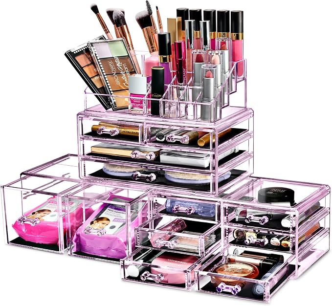 Sorbus Large Makeup Organizer - Clear Stackable Jewelry & Makeup Organizer For Vanity, Bathroom Storage, Dresser - 12 Drawers Cosmetic Beauty Organizers and Storage with Lipstick, Makeup Brush Holder - Image 9
