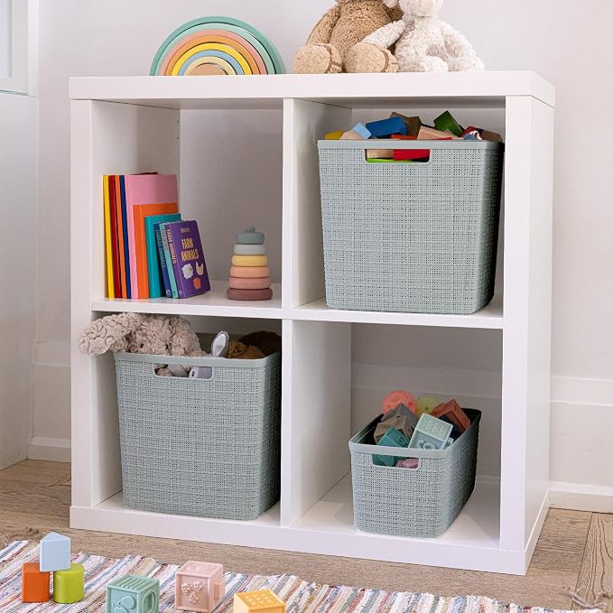 Curver Set of 8 Slim 6.8L Jute Decorative Plastic Organization and Storage Baskets - Perfect Bins for Home Office, Closet Shelves, Kitchen Pantry and All Bedroom Essentials, Grey - Image 7