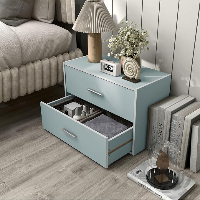 Homes: Inside + Out Apexa 2-Drawer Wooden Stackable Storage Drawers, Small Food Pantry Cabinet, Cajonera De Madera, Underbed Drawer Dorm Teen Room Decor & Bedroom, Home Office, Kitchen, Light Blue - Image 6