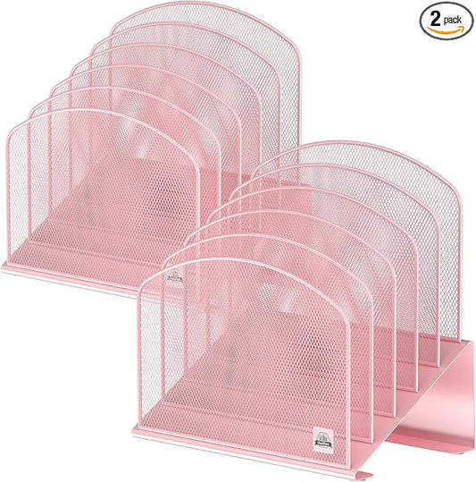 Delifox Inclined Desk File Organizer,Vertical File Folder Holder Stand Metal Rack File Sorter for Office Classroom Desktop Organization (2, Pink, 5) by Delifox