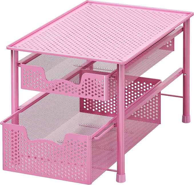 Simple Houseware Stackable 2 Tier Sliding Basket Organizer Drawer, Pink by SimpleHouseware