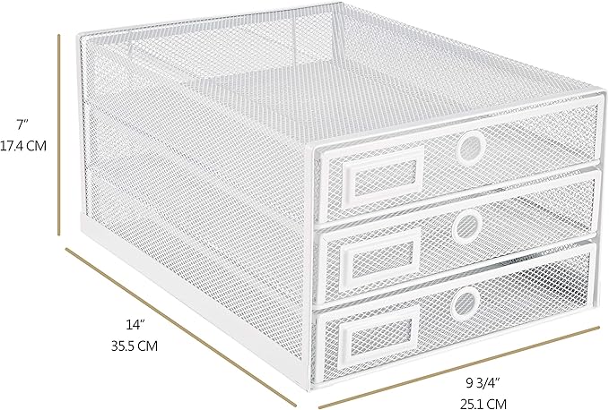Annova Desk Organizer Wire Mesh 3 Tier Sliding Drawers Paper Sorter/Multifunctional/Premium Solid Construction for Letters, Documents, Mail, Files, Paper, Kids' Art Supplies (White) - Image 3