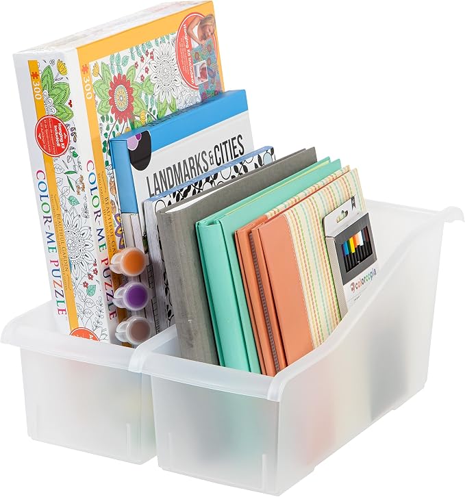 IRIS USA 8-Pack, Connecting Book Bin Organizer Magazine Holder, Clear | Organize books, magazines, notebooks, binders, and school supplies with vertical storage and connecting design - Image 7