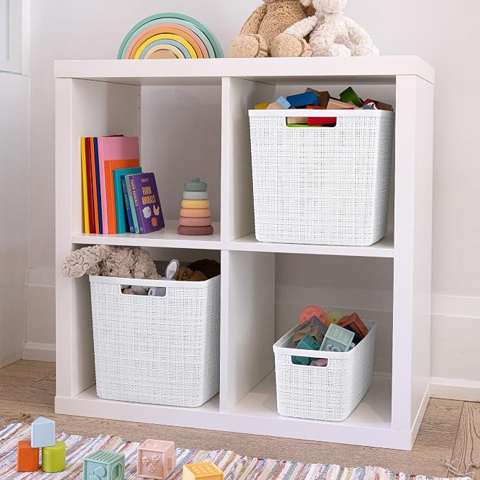 Curver Set of 8 Slim 6.8L Jute Decorative Plastic Organization and Storage Baskets - Perfect Bins for Home Office, Closet Shelves, Kitchen Pantry and All Bedroom Essentials, White - Image 9