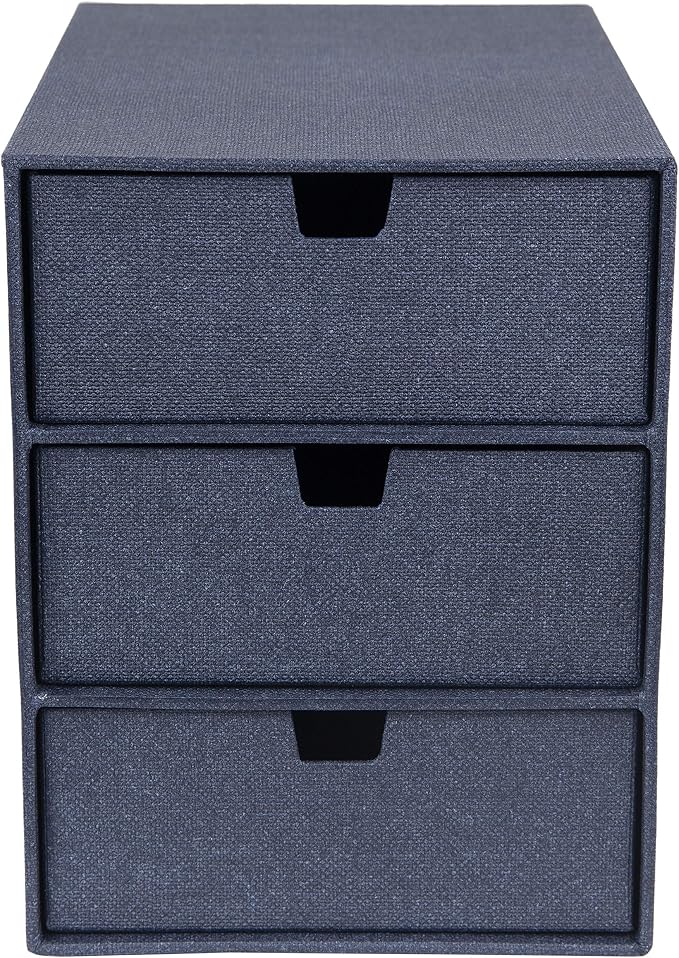 Bigso Box of Sweden Ingrid 3-Drawer Fiberboard Desk Organizer for Office Supplies and Accessories - Stackable Makeup Drawer Organizer - 6.3in x 9.9in x 8.1in - Blue - Image 5