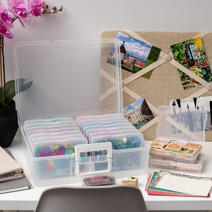 IRIS USA Photo Storage Box |Made in USA| 16 Cases - (2-Pack) - Clear | Fits 4" x 6" Pictures / Built-In Handle / Organizing Containers for Tasks, Stickers, Ephemera & Flashcards - Image 7