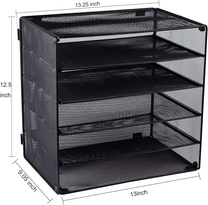 5 Slot Mesh Desk Organizer Tray, File Paper Letter Folder Holder Desktop Paper Sorter Mail Organization Rack Storage Accessories, for Office Home School Classroom, Black, 2 Pack - Image 3