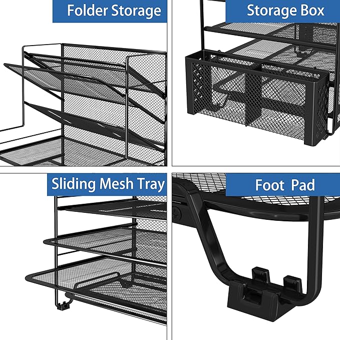 Simple Trending 7 Tier Desk File Organizer, Letter Tray Paper Organizer with Pen Holder and Metal Hanging Basket, Black - Image 3