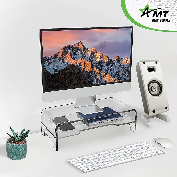 AMT Clear Acrylic Monitor Stand Riser 2 Tier, 5.5 Inches High Clear Computer Desk Organizer Shelf for Multi Media PC Storage Laptop - Image 9