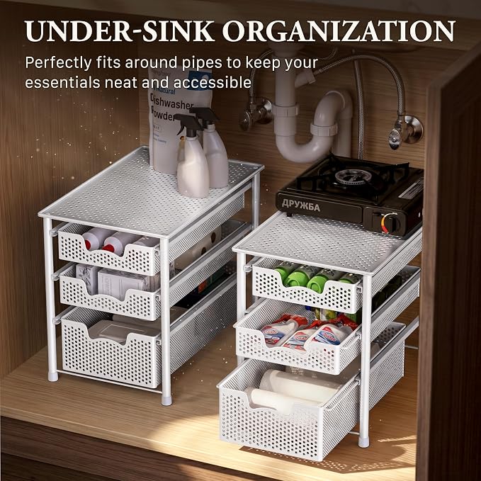 Simple Houseware 3 Tier White Alloy Steel Sliding Basket Organizer Drawer Cabinet | 3 Tier White Alloy Steel Sliding Basket Organizer Drawer Cabinet - Image 6