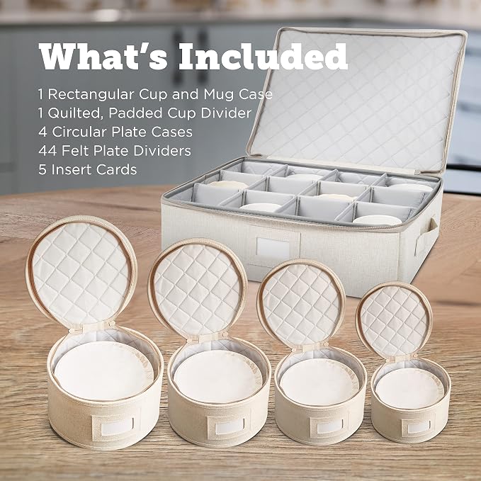 China Storage Containers, Containers for Organizing, Hard Shell Case, Felt Plate Dividers, Moving Supplies, Storage Box, Wine, Dishes, Glasses Storage, Charger Plates Storage Containers | 5-Piece Quilted Set For 12 - 4 Plate Cases + Mug Case. Soft Quil... - Image 3