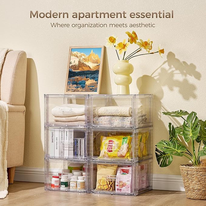 Vtopmart 4 Pack Clear Stackable Closet Storage Drawers 15QT, Medium | Easily Assemble Closet Organizers,Plastic Storage Bins for Bathroom,Cabinet,Kitchen Pantry,Under Sink Organization - Image 4