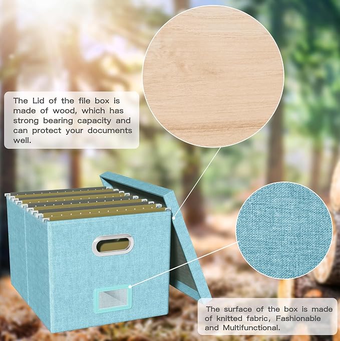 2 Pack File Storage Organizer Box,Filing Box,Portable File Box with Lid,Fit for Letter/Legal File Folder Storage,Light-blue-Box only - Image 3