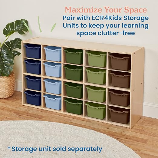 ECR4Kids Scoop Front Storage Bin, Multipurpose Organization, Earthtone, 20-Piece - Image 5