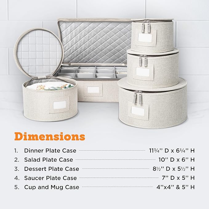 China Storage Containers, Containers for Organizing, Hard Shell Case, Felt Plate Dividers, Moving Supplies, Storage Box, Wine, Dishes, Glasses Storage, Charger Plates Storage Containers | 5-Piece Quilted Set For 12 - 4 Plate Cases + Mug Case. Soft Quil... - Image 5
