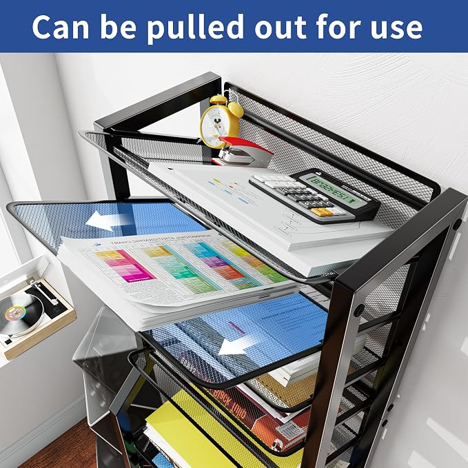 Simple Trending 12 Tier Rolling File Cart, Desk File Organizer with Sliding Trays and Metal Mesh Paper Letter Storage Multi Functional Rolling Clutter Cart for Office, Home, School, Black - Image 2
