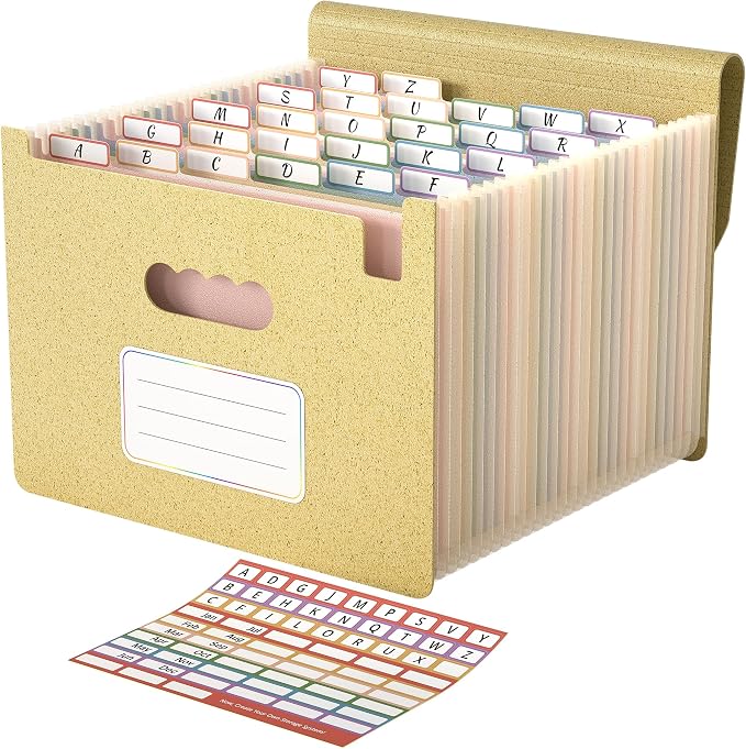 ABC life 26 Pockets Accordion File Organizer, Butter Yellow | Expanding File Folder for Letter/A4 Size, Portable Document Holder with A-Z Tabs for Tax Receipt, School, Home, Office by ABClife