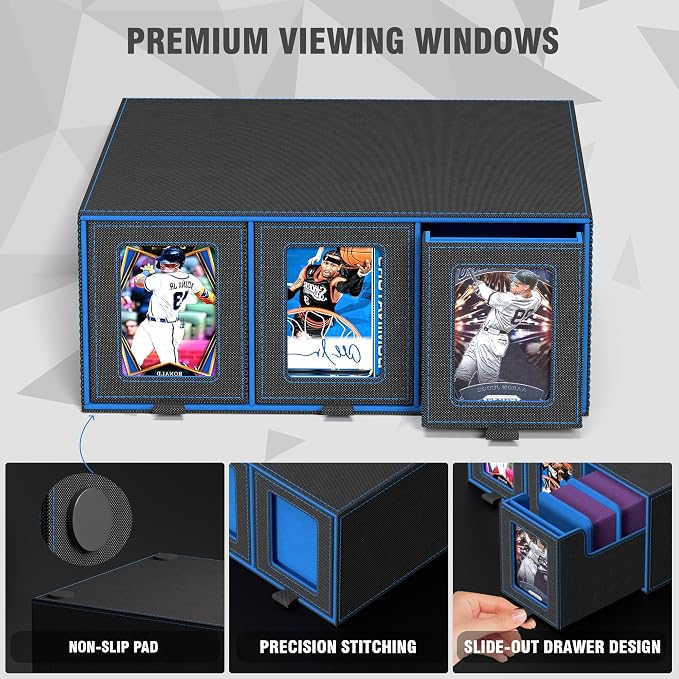 3-Drawer Trading Card Storage Box Holds 2500+ Cards (Blue) | Stackable design,15 dividers included,Desktop card organizer,Bulk card storage,for sports/TCG/MTG/Pokemon cards - Image 5