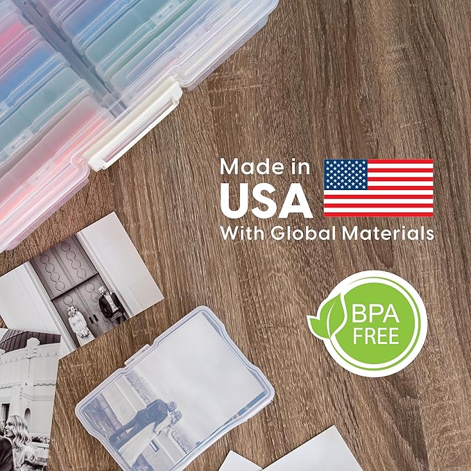 IRIS USA Photo Storage Box |Made in USA| 12 Cases - (2-Pack) - Clear | Fits 4" x 6" Pictures / Built-In Handle / Organizing Containers for Tasks, Stickers, Ephemera & Flashcards - Image 2