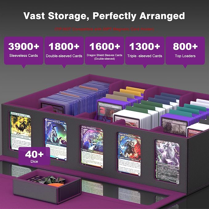 Kabinka Trading Card Storage Box with Handle & Mechanical Latch,5-Row 3900+ Commander MTG Card Case with Sealed Window,Top Loaders Organizer Deck Box for MTG/TCG/PTCG/Sports Cards (Black Purple) - Image 5