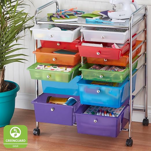 ECR4Kids 12-Drawer Everyday Mobile Storage Utility Cart, Mobile Organizer, Assorted - Image 7