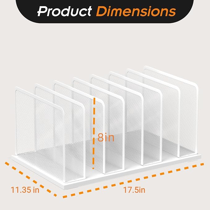 Kuntine.B 7-Section Upright Desk File Organizer White 1 Pack | Vertical, Mesh, Metal, Assembly, Stability, Sturdiness, Organization, Standing - Image 2