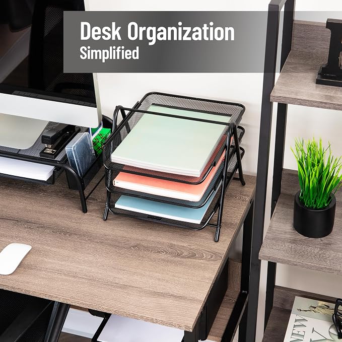 Mind Reader 3-Tier Paper Tray, Desktop Organizer, File Storage, Office, Metal Mesh, 11.75" L x 13.75" W x 10" H, Set of 2, Black - Image 2
