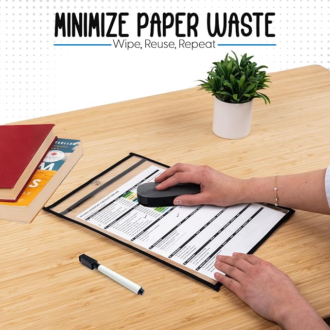 Essex Wares - 10 Pack, Black Job Ticket Holders, 10" Wide x 13.5" Tall | Water-Resistant, Shop Ticket Holders, Document Protectors, Clear Plastic Sleeves, Reusable & Easy Erase, Dry Erase Pockets - Image 3
