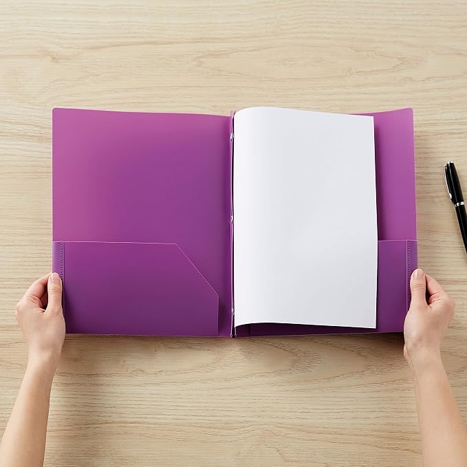 Amazon Basics Heavy Duty Plastic 2 Pocket Folder for Documents, Letter Size Paper, Assorted Colors, Pack of 144 - Image 7