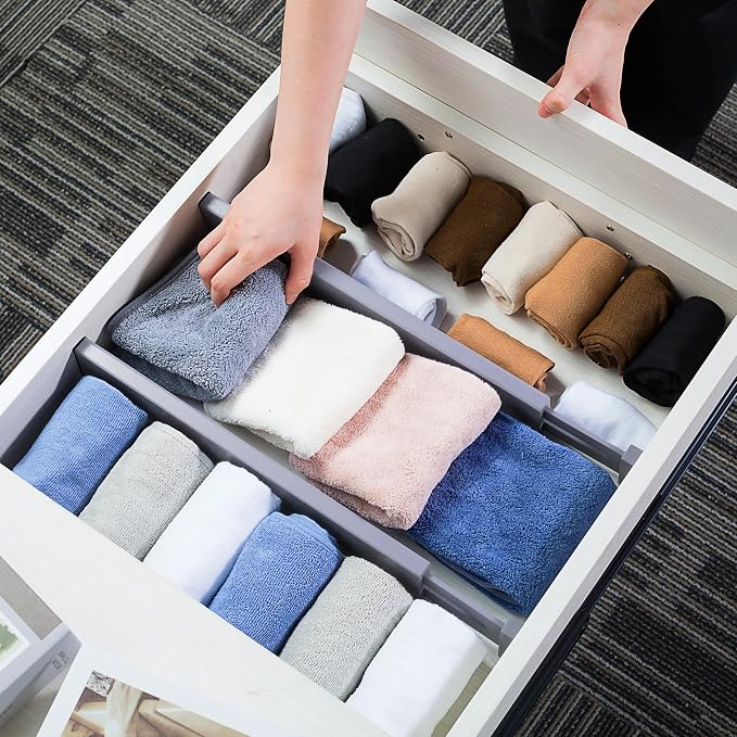 Utoplike Kitchen Drawer Dividers Large, Gray Drawers Organizers Adjustable | Bamboo, Spring Loaded, Works in Dresser, Bedroom, for Silverware, Utensils, 4pcs, Fit 17.8"-20.6" Inner Drawer, 2.4" H - Image 5