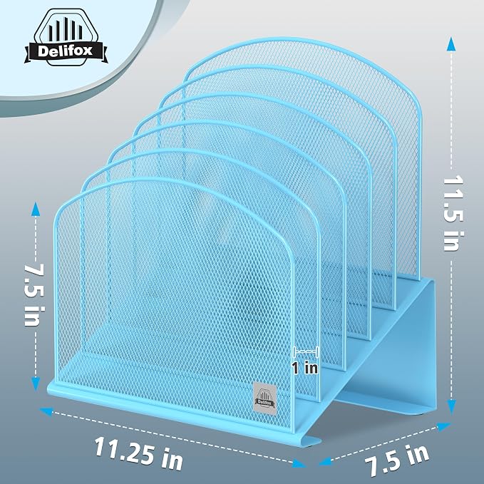 Delifox Inclined Desk File Organizer,Vertical File Folder Holder Stand Metal Rack File Sorter for Office Classroom Desktop Organization (2, Blue, 5) - Image 2